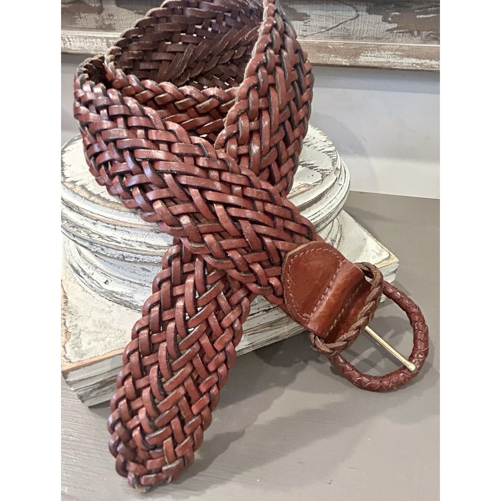 Vtg Cole Haan 1.5" Wide Braided Brown‎ Leather Belt Made Turkey Women's Sz S-30"